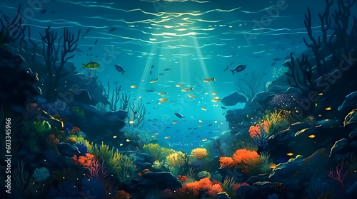 The world on underwater, illustration. Generative AI © PIRMYN