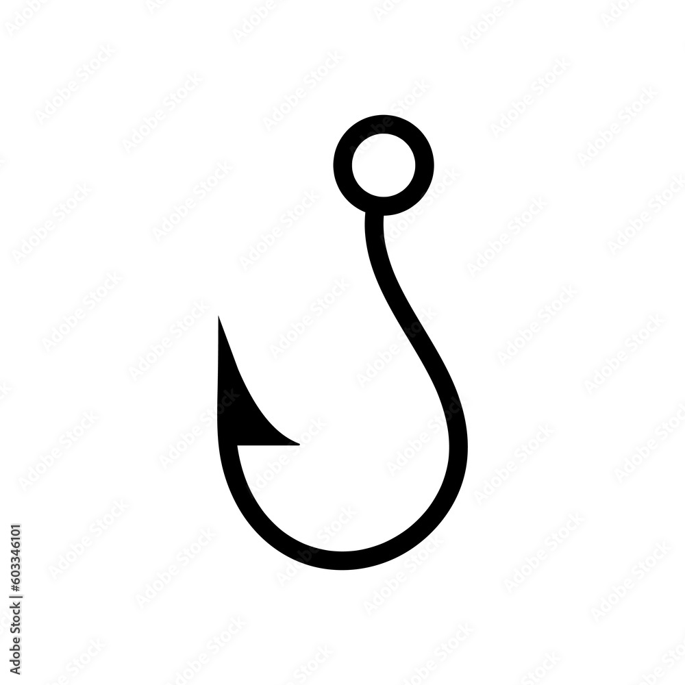 Fishing hook vector icon, simple hook silhouette on white background..eps Fishing hook vector icon, simple hook silhouette on white background..eps