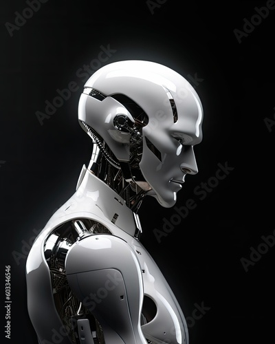 Beautiful Stylized Humanoid Robot Aesthetically Pleasing Mechanical Aid Scratchproof Reinforced Ceramic Construction AI-Generated