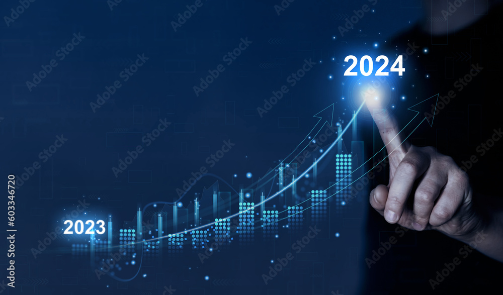 Growth and development chart of company in new year 2024. Planning