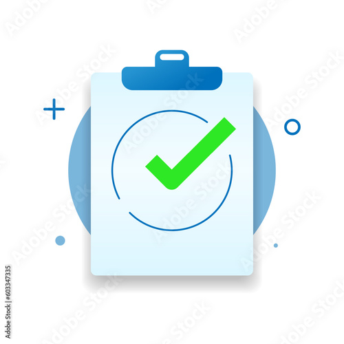 done, all tasks have been completed, check mark with clipboard concept illustration flat design vector eps10, simple and modern graphic element for app or web ui