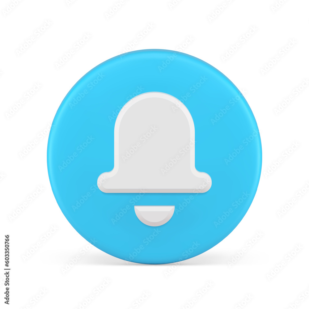 Ring bell blue circle button sound signal subscribe media notification 3d icon realistic vector Ring bell blue circle button sound signal subscribe media notification 3d icon realistic vector