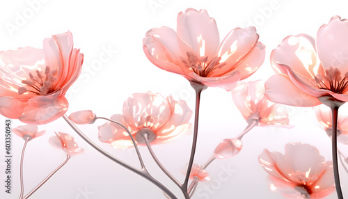 Delicate peony flowers with translucent petals, set against a clean and transparent glass texture. Perfect for adding a touch of elegance to any background Generative AI