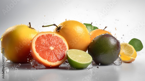 fruits whole and cut isolated on white background. generative ai