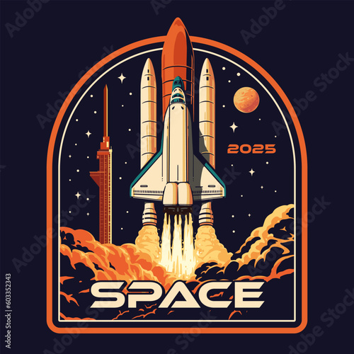 Space shuttle vintage emblem colorful