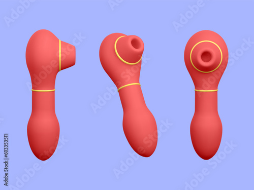 Set of 3d realistic clitoral stimulator isolated on light background. Sex shop banner with sex toys for women. Vector illustration