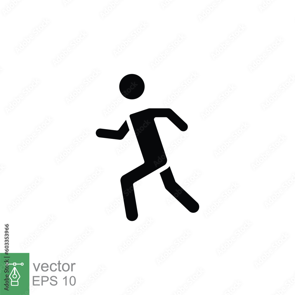 Man running icon. Simple solid style. Runner, people, marathon, jogging, track, athlete, sport concept. Black silhouette, glyph symbol. Vector illustration isolated on white background. EPS 10.