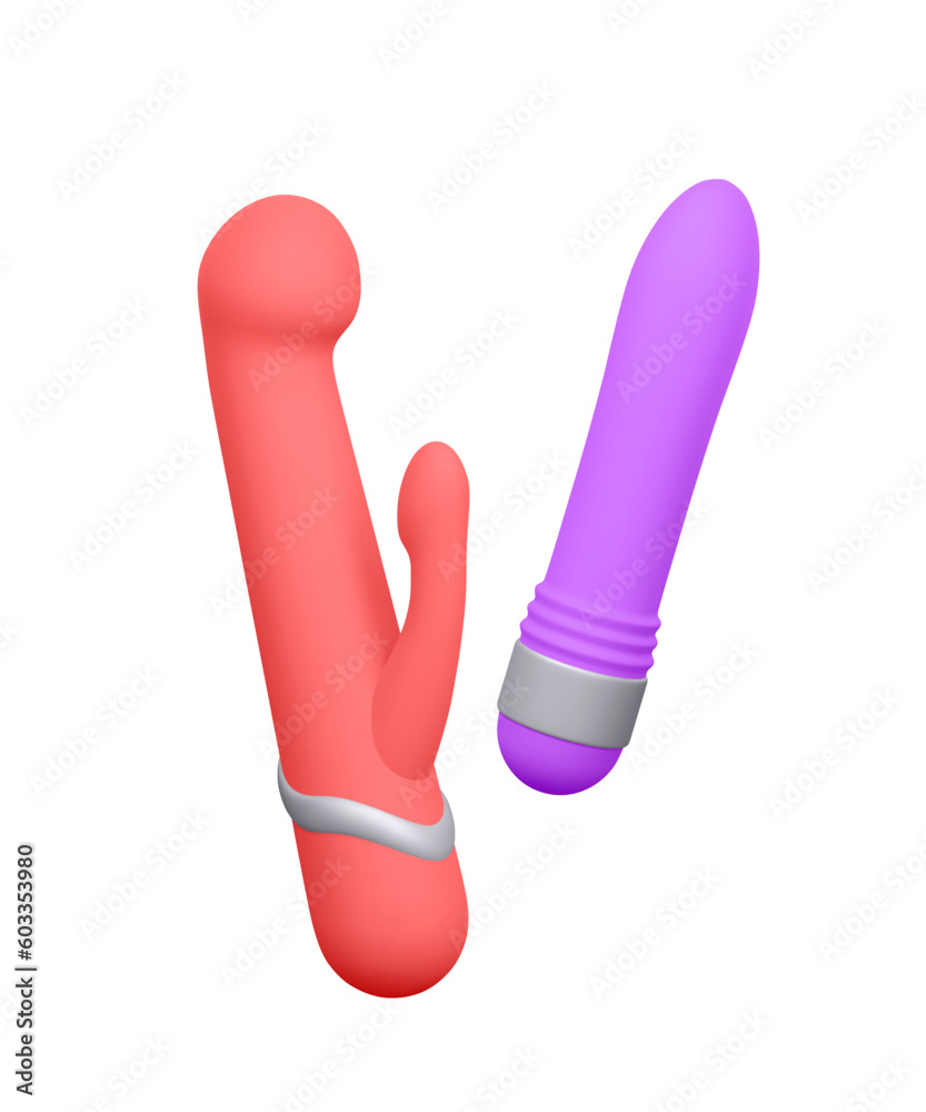 Set of 3d realistic dildos vibrator isolated on white background. Sex toys for sex shop. Vector illustration Set of 3d realistic dildos vibrator isolated on white background. Sex toys for sex shop. Vector illustration