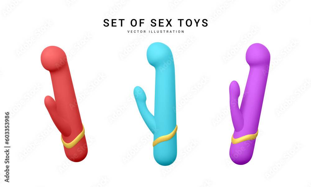 Set of 3d realistic double headed dildos vibrator isolated on white background. Sex toys for sex shop. Vector illustration Set of 3d realistic double headed dildos vibrator isolated on white background. Sex toys for sex shop. Vector illustration