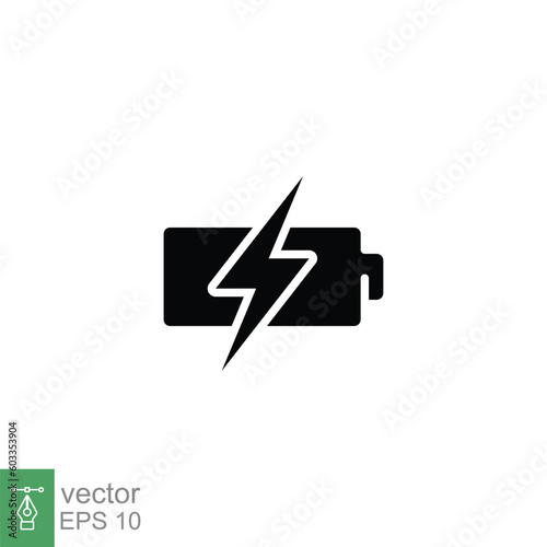 Battery charging icon. Simple solid style. Recharge, lithium, charge, capacity, energy, technology concept. Black silhouette, glyph symbol. Vector illustration isolated on white background. EPS 10.