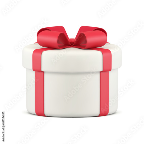 White gift box white with red bow ribbon 3d icon realistic vector illustration