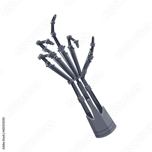 Human hand of metal, future innovation artificial technology. Vector robotic prosthesis cyborg droid mechanical arm. Robot hand with flexible fingers