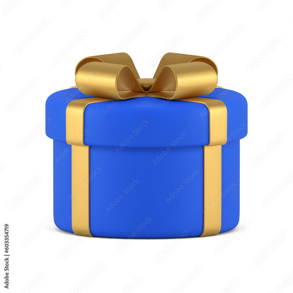 Blue gift box golden bow ribbon festive present surprise 3d icon realistic vector illustration Blue gift box golden bow ribbon festive present surprise 3d icon realistic vector illustration