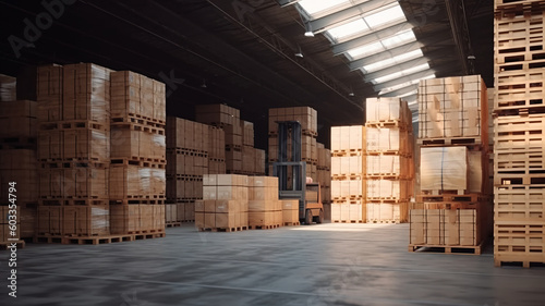 Retail warehouse full of shelves with goods in cartons, Logistics distribution center for products.Generative AI © Светлана Парникова