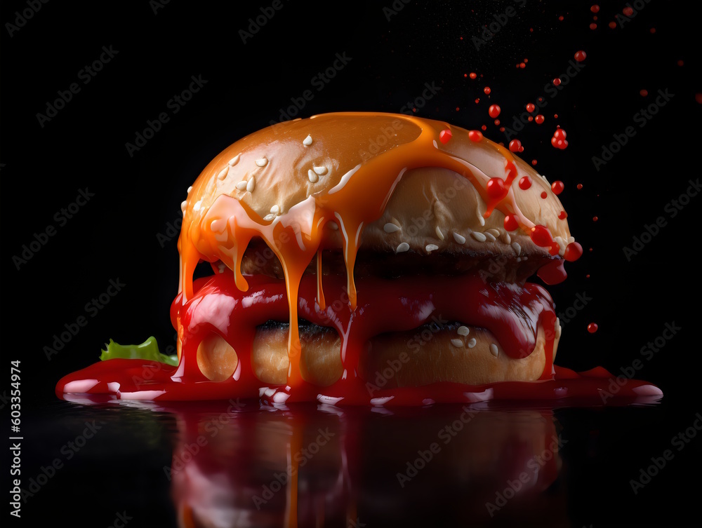Ketchup Explosion Burger Juicy Patty Loaded with a Generous Amount of