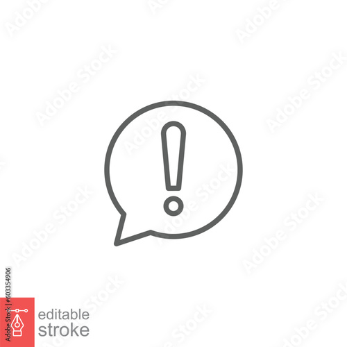 Black hazard warning attention icon. Simple outline style. Attentive, warn, alert, mark, danger concept. Thin line symbol. Vector illustration isolated on white background. Editable stroke EPS 10.