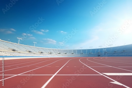 Running track in stadium on a summer sunny day. Generative AI