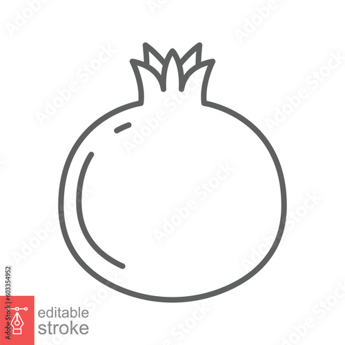Pomegranate fruit icon. Simple outline style. Grenade, superfood, food concept. Thin line symbol. Vector illustration isolated on white background. Editable stroke EPS 10.