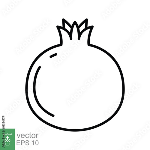 Pomegranate fruit icon. Simple outline style. Grenade, superfood, food concept. Thin line symbol. Vector illustration isolated on white background. EPS 10.