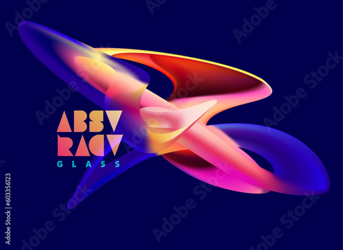 Liquid 3D geometric shapes. Colored form of spiral and glassy line. Abstract bright poster design.