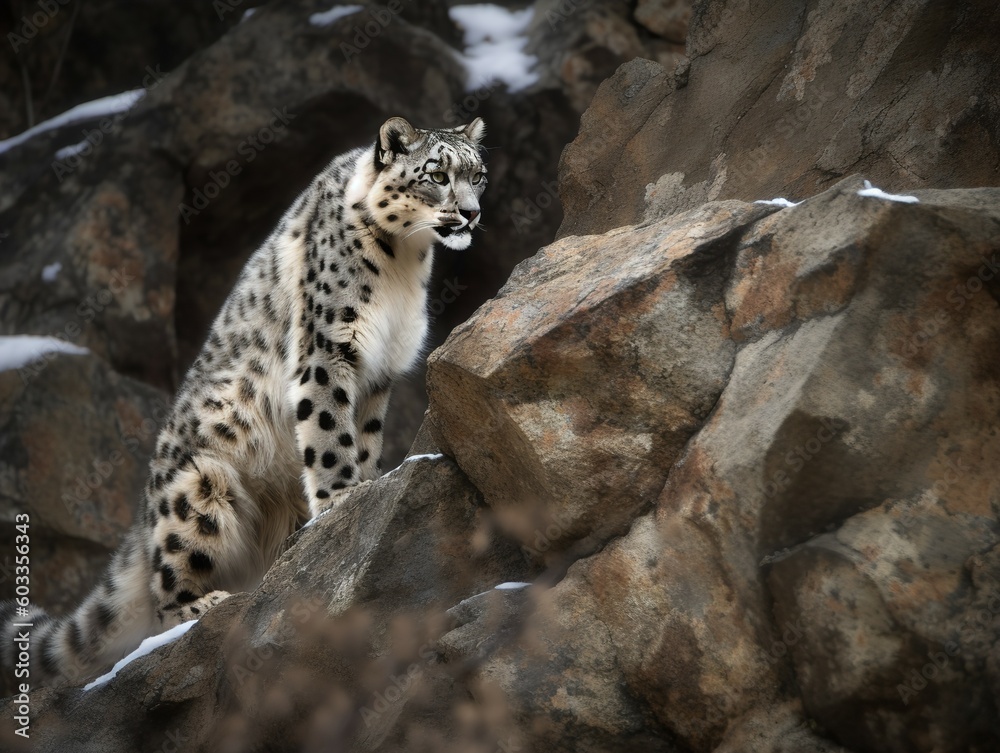 The Ethereal Glide of the Snow Leopard in Himalayas The Ethereal Glide of the Snow Leopard in Himalayas