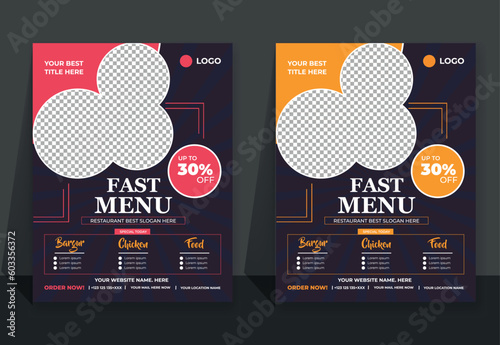 Fast Food Flyer Design Template cooking, cafe and restaurant menu, food ordering, junk food. Vector illustration for banner, poster, flyer, cover, menu, brochure