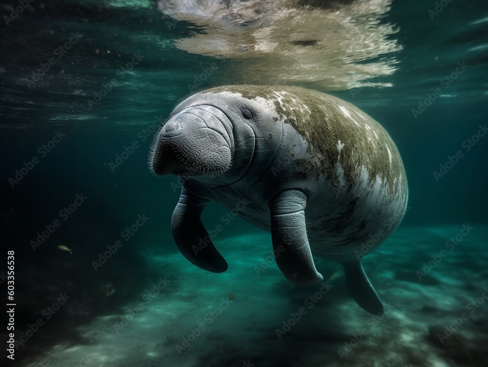 Obraz premium The Gentle Grace of the Manatee in Aquatic Bliss