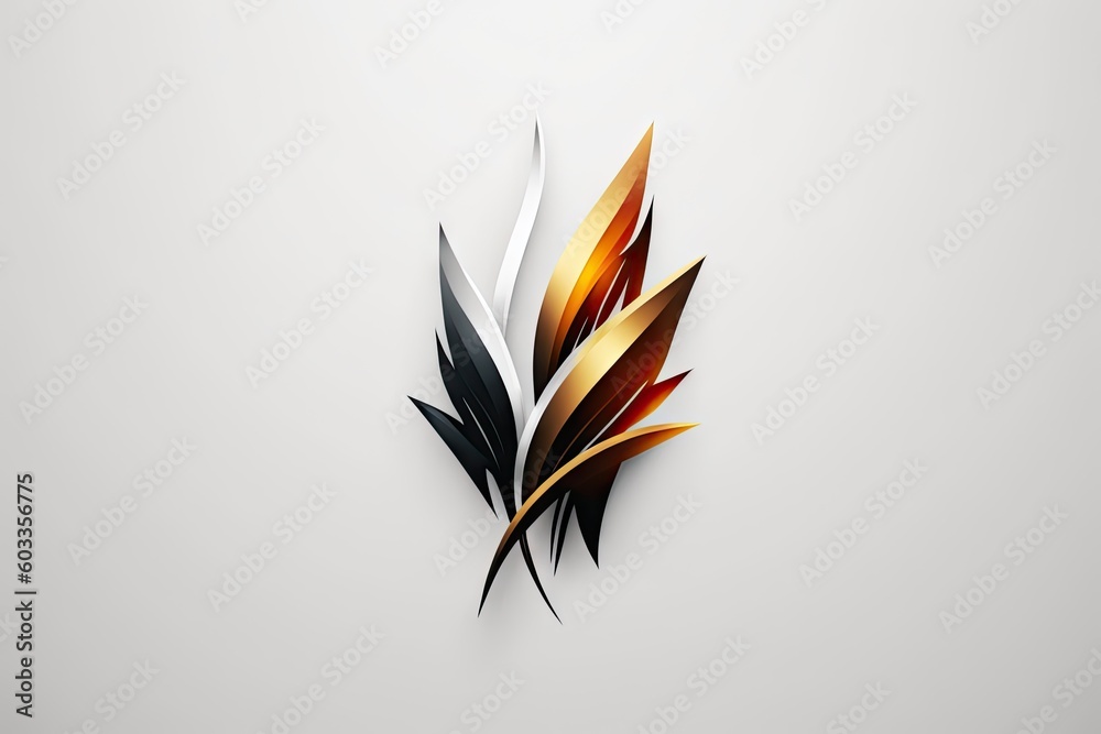 Abstract logo with black and gold leaves on white background Abstract logo with black and gold leaves on white background
