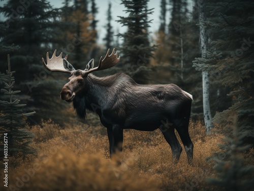 The Velvet Antlers of the Moose in Alaskan Wilderness