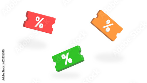 red green orange discount voucher percentage online shopping 3d rendering 