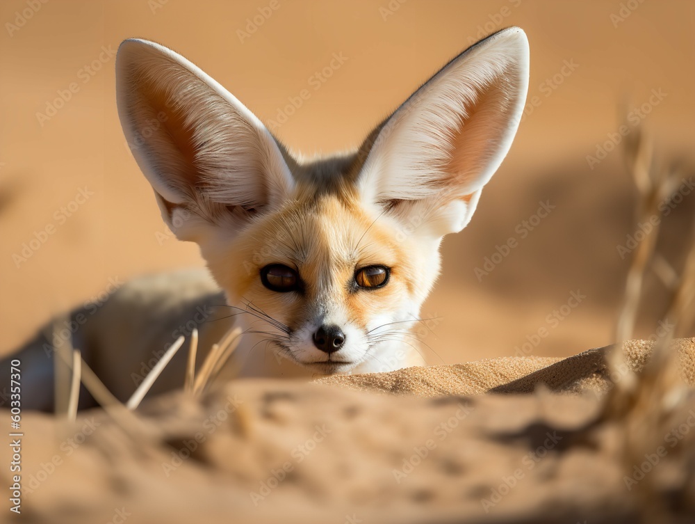 Obraz premium The Enigmatic Stare of the Fennec Fox in Desert Dunes