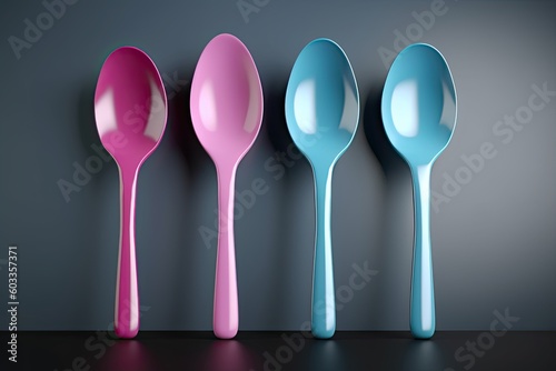 Design Kitchen Set: Pink and Blue Plastic Utensils and Cutlery to Spice Up Your Cooking: Generative AI