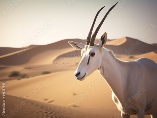 The Noble Gaze of the Arabian Oryx in Desert