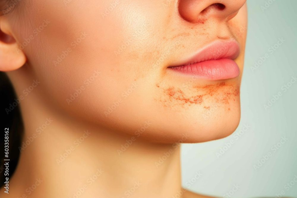 Fototapeta premium Close up of an empty neck with a scar of a woman. Generative AI