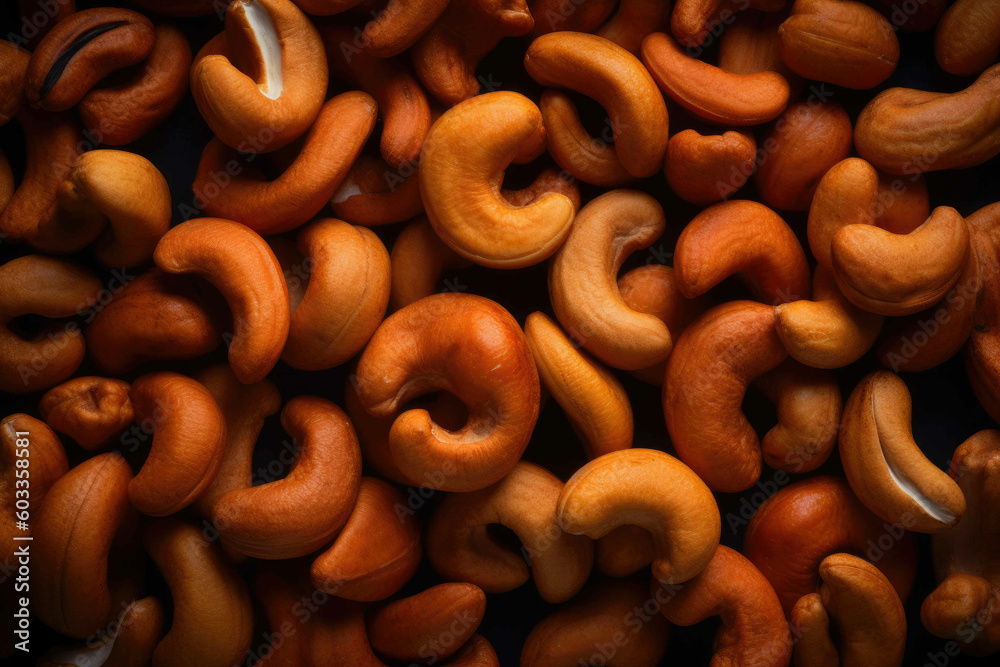 Fresh cashew nuts seamless background. Generative AI Fresh cashew nuts seamless background. Generative AI