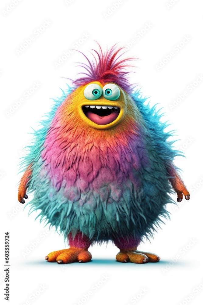 Illustration of a cute and colorful monster with big expressive eyes and fluffy fur created with Generative AI technology