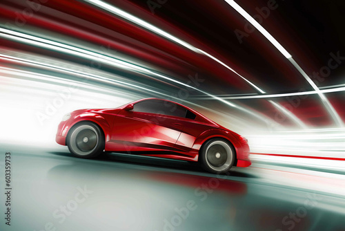 Car in speed artwork, dynamic background. Generative AI © AIproduction