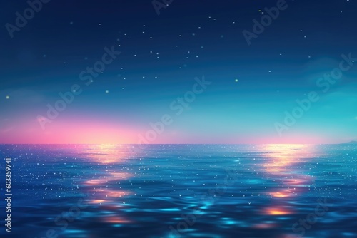 blue sea background photo at night  in the style of light turquoise and light gold bokeh background