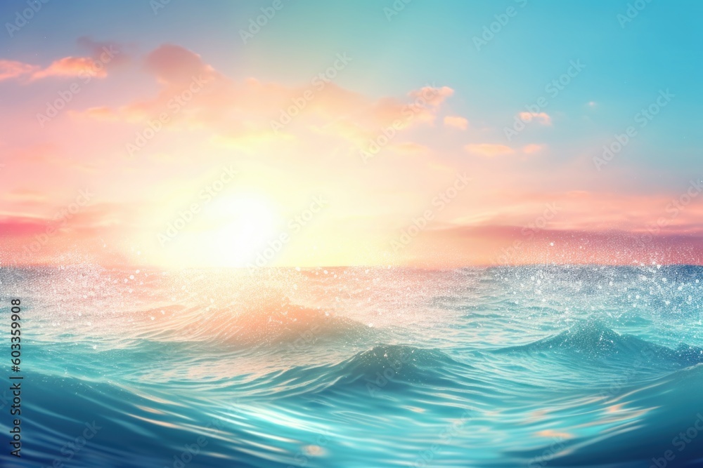 Obraz premium blue sea background photo at night, in the style of light turquoise and light gold bokeh background