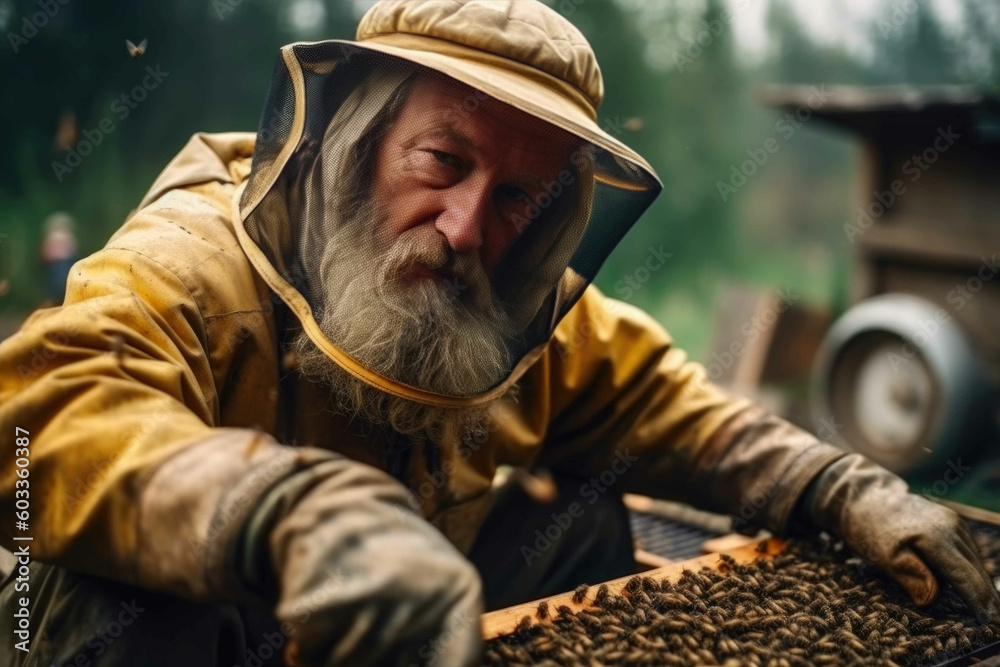 Beekeeper at apiary. Generative AI