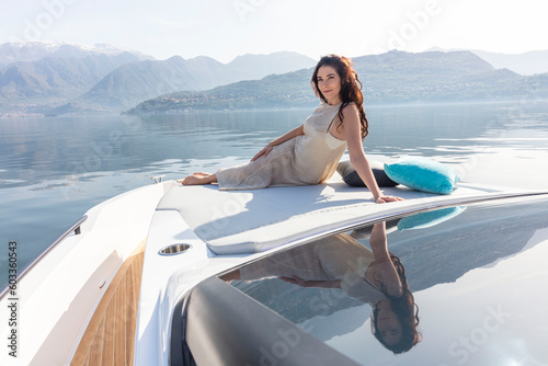 young amazing woman relax on the yacht © Andrea