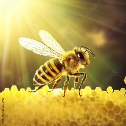 Close up image of bee. Generative AI. 