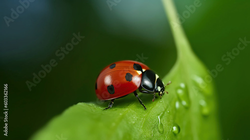 Ladybug on leaf. Generative AI © Lifia