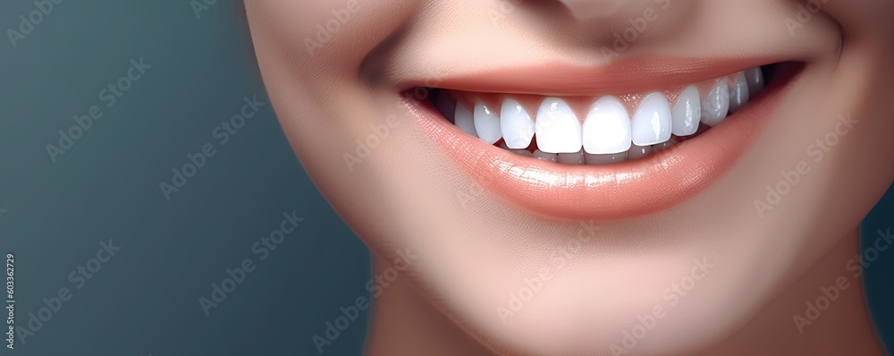 Obraz premium Radiant Smile. Happy Woman with Beautiful White Teeth. Generative AI illustrations.