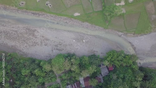 a view of rice fields and river photo