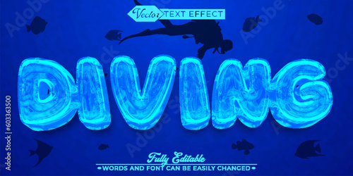 Cartoon Blue Diving Vector Editable Text Effect Template