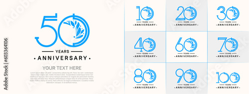 set of anniversary logotype blue and black color and ornament for special celebration event