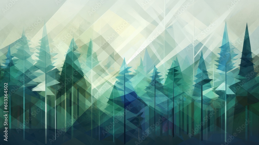 Geometric Tree Background for Earth Day, Abstract Art, Digital Illustration, Generative AI