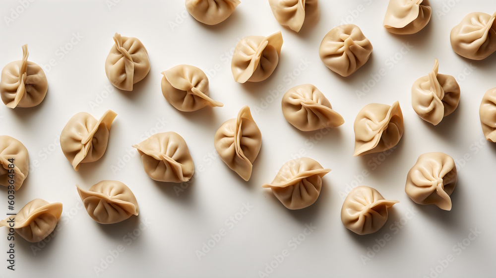 dumplings on white background overhead angle. generative ai