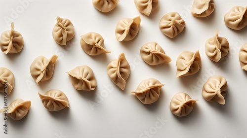 dumplings on white background overhead angle. generative ai